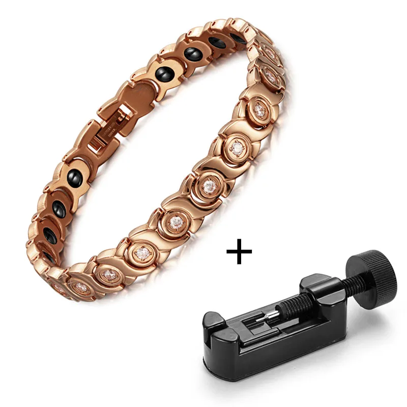 bracelet 2 with tool RainSo Розовый Кристалл Gem браслет магнитная здоровья био-энергии Браслеты розовое золото Модные украшения Рождественские подарки для Для женщин леди - Окраска металла: bracelet 2 with tool