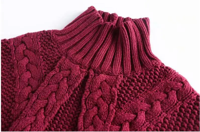 Vitnage Turtleneck Twist Striped Thick Sweater Retro New 2018 Woman Bat Sleeve Loose Knitted Pullover Knitwear Red Black | Женская