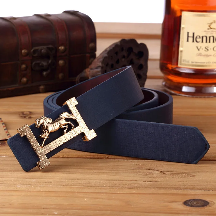 Mens Gold Horse Belt Buckle Genuine Leather Wristband Man men's casual leather belt male All-match ladies fashion belts latest |