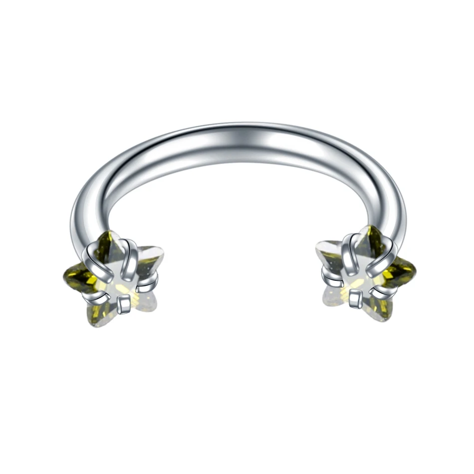 peridot star gem 1 шт. 316L хирургический стальной Нос Кольца Пирсинг Ноздря с внутренней резьбой с принтами звезд и круглый самоцвет пирсинг для пупка серьги для ушного хряща ювелирные изделия - Окраска металла: peridot star gem