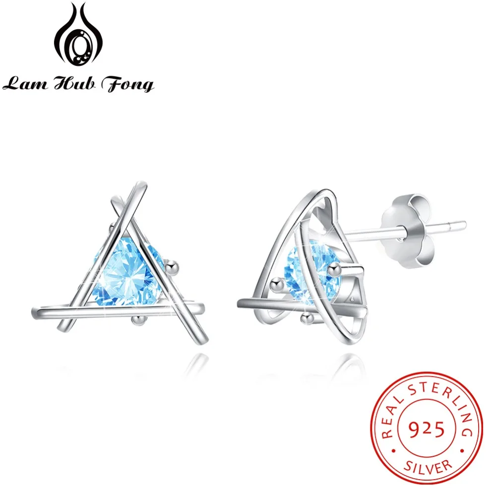 

Geometric 925 Sterling Silver Stud Earrings Light Blue/White Cubic Zirconia Earrings for Women Wedding Party Fine Jewelry