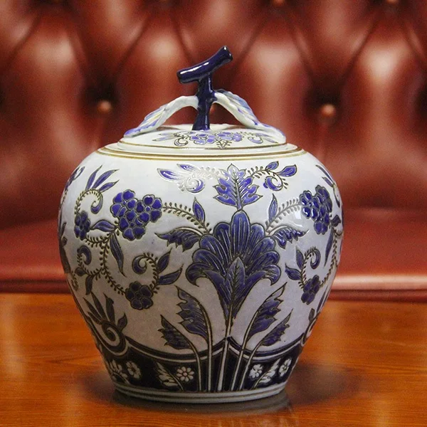 

guci Jingdezhen ceramic cover cans antique blue white porcelain apple storage tank sugar cans tea pots foreign trade porcelain