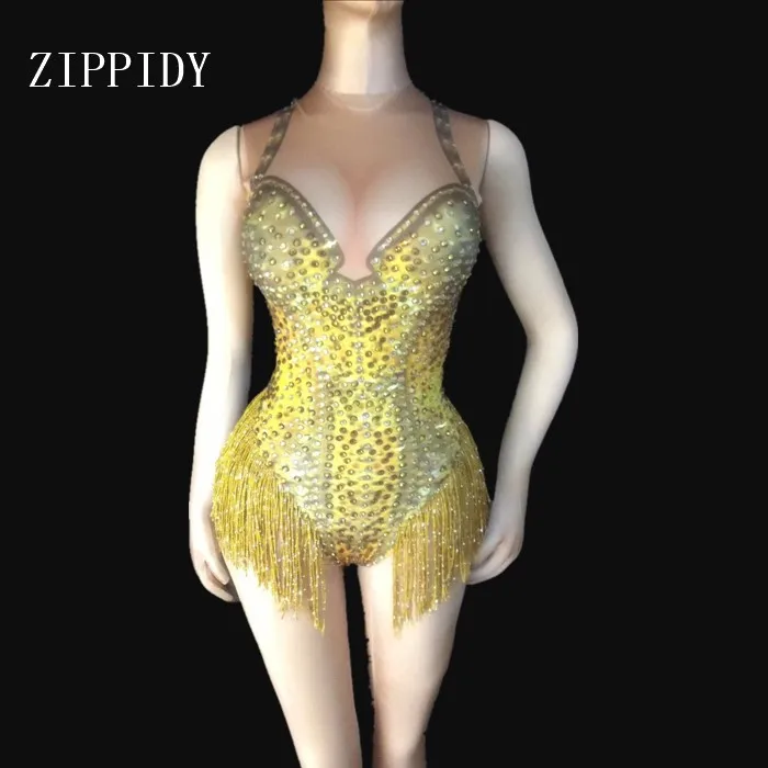 Модный боди с золотыми кисточками и блестящими стразами Женский яркий неоновый