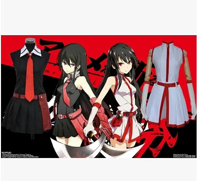 Akame Ga Kiru! Anime cosplay Akame White suit Skirts cos halloween party full set 4in1(Top+Skirts+Leather belt+gloves)