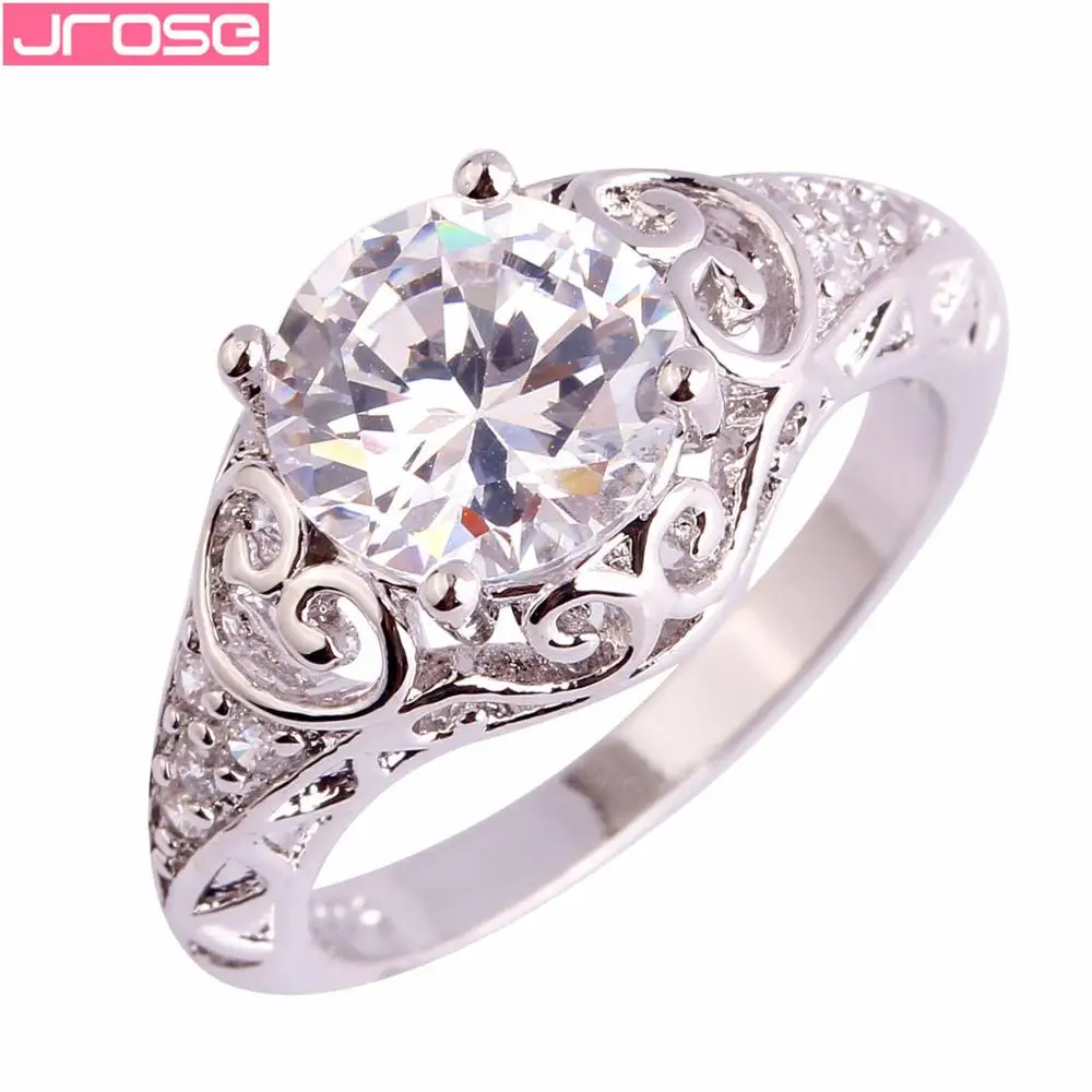 JROSE, круглая огранка, модные, трендовые, элегантные, женские, белые, CZ, серебряные кольца для девушек,, ювелирные изделия, размер 6, 7, 8, 9, 10, 11, свадебные кольца - Цвет основного камня: Белый