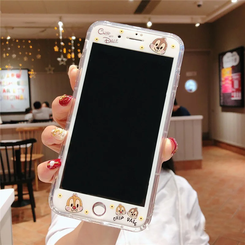 Для iPhone 8 plus милый чип Дейл Гуфи чехол и закаленное стекло экрана пленка для iPhone 7 7 плюс 8 6 s 6splus прозрачный мягкий чехол
