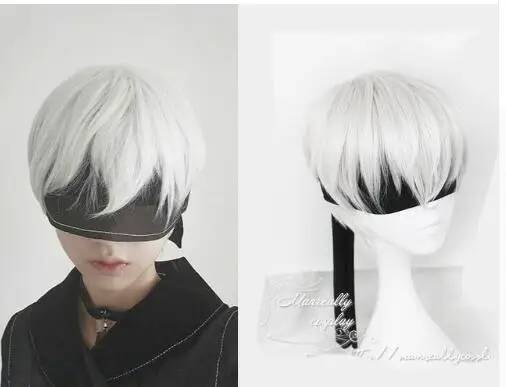 as the picture NieR: Automata 9S серебристо-серый короткий парик Йорга № 9 Модель S мужской Аниме косплей парик(не включая черный глаз патч)+ парик колпачок - Цвет: as the picture