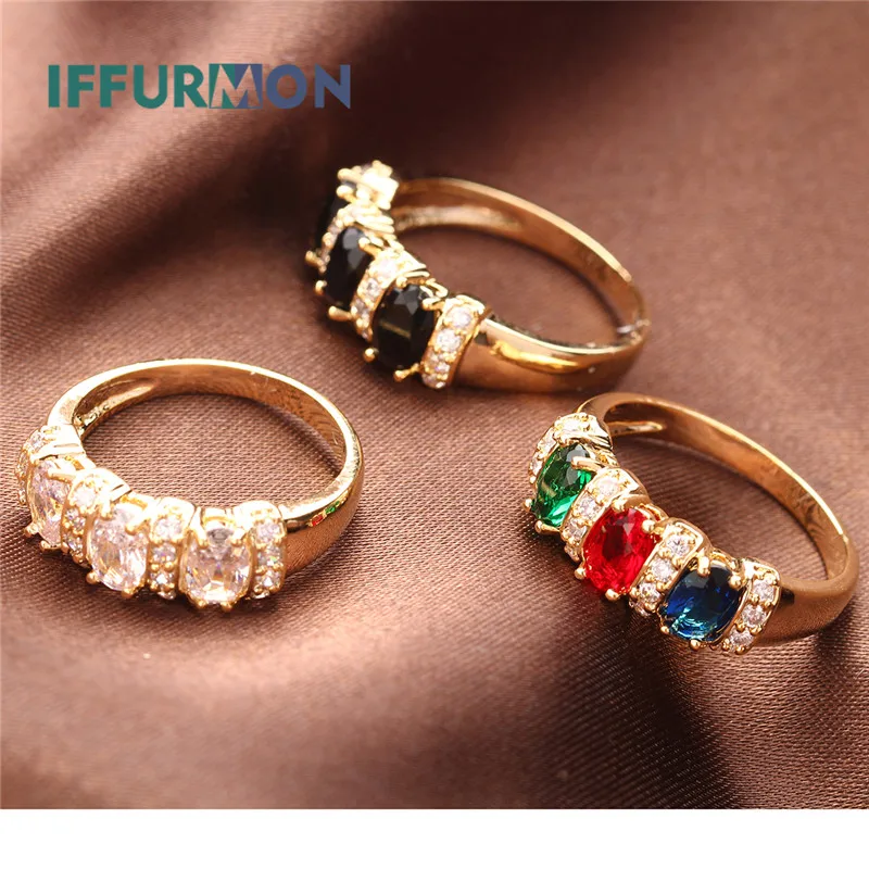 Iffurmon модные золотые Цветные кольца для Для женщин Имитация Кристалл Bague Femme