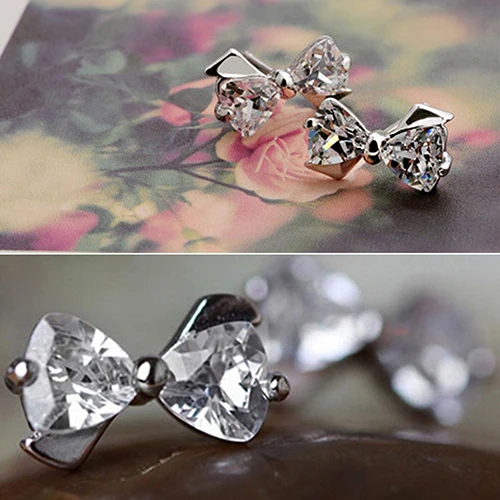 Горячая 1 Пара Chic Стерлингового Серебра 925 Лук Бантом Циркония Уха Обивает Серьги