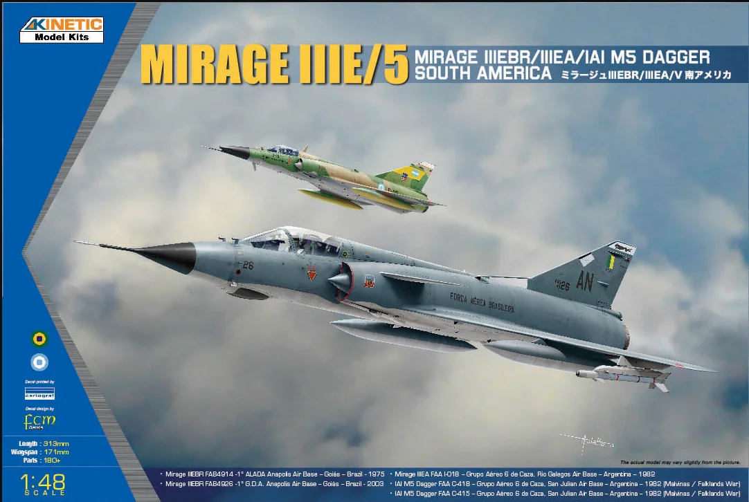 Кинетический 1/48 Mirage IIIEBR/IIIEA/IAI M5 кинжал Южная Америка модель комплект