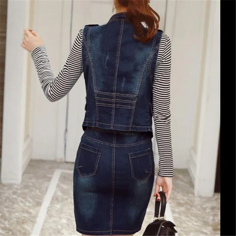 Женский джинсовый костюм белая футболка + жилет юбка комплект из 3 предметов на