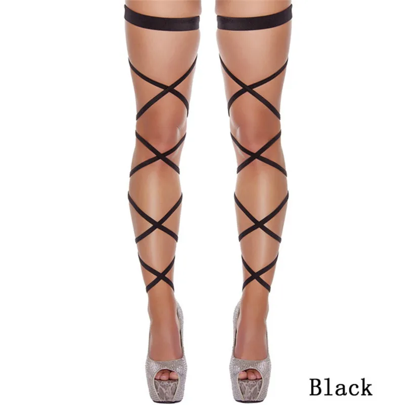 Style 1 Black Летние пикантные женские чулки с перекрестной повязкой, эротическое белье, женские прозрачные нейлоновые чулки в стиле панк, готика - Цвет: Style 1 Black