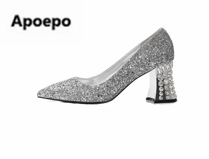 

Sales brand 2022 newest bride wedding shoes sliver gold gray pointed toe sexy pumps crystal high heels shoes women bling pumps