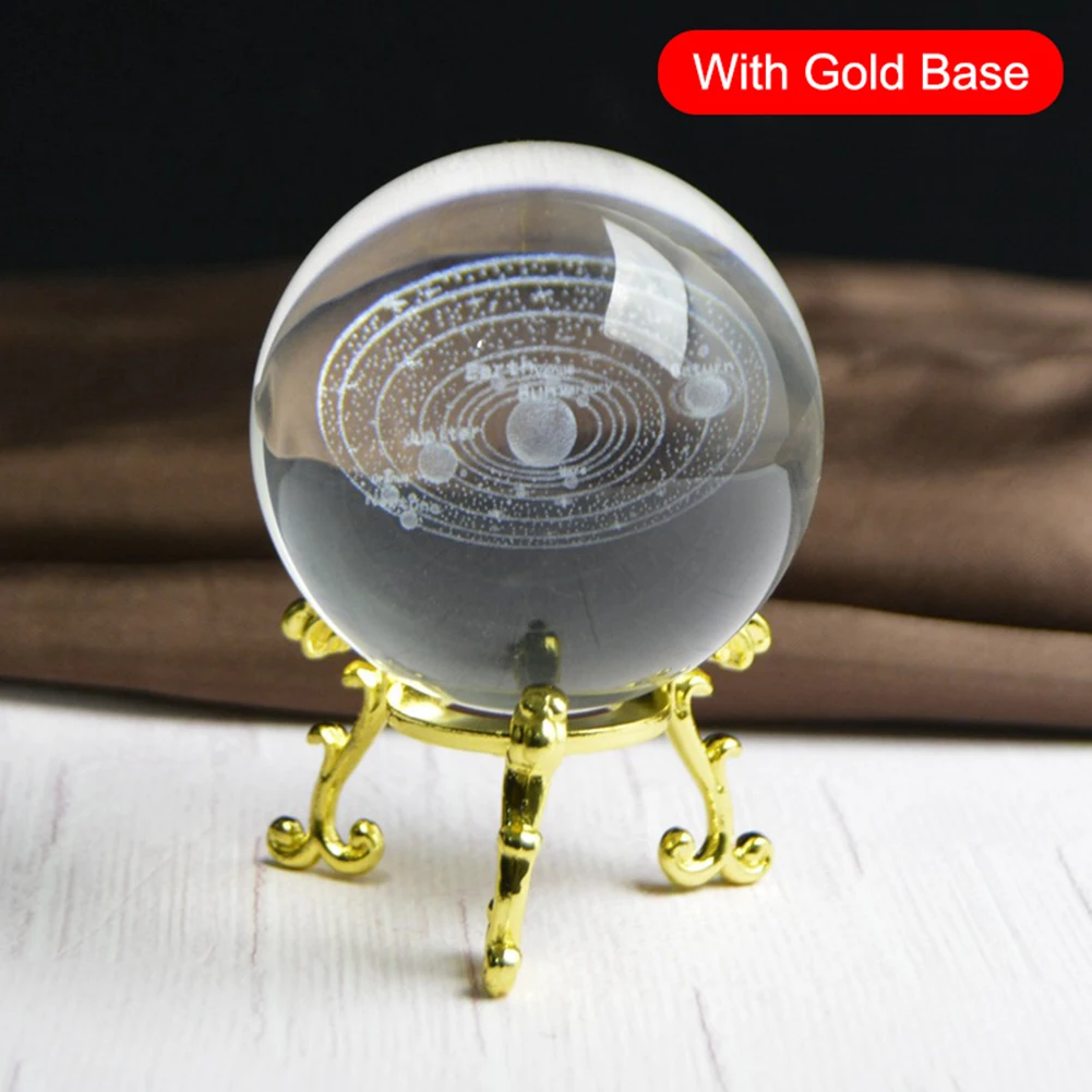 Gold Base 3D солнечная система миниатюрный хрустальный шар Выгравированные планеты модель домашний декор подарки HVR88 - Цвет: Gold Base