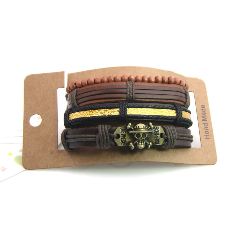 Винтажный браслет с черепом веревка бусины ручной работы плетеные кожаные