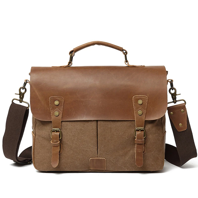 Canvas Bag Cow Leather Portable Briefcase Laptop Bag Business Briefcase Leather Briefcases Men