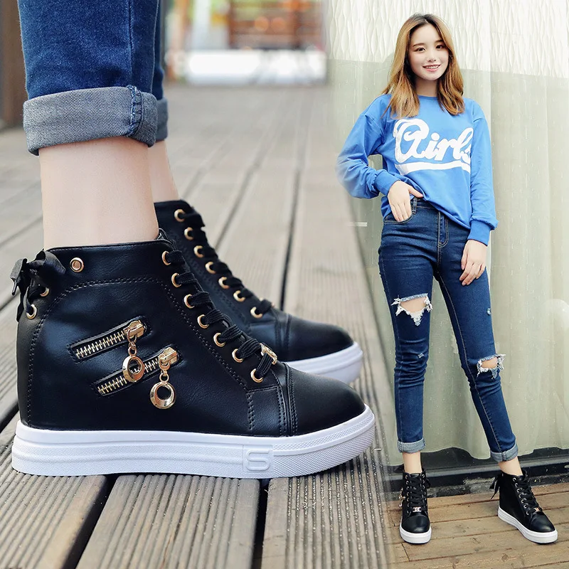 2018 new increase in high-end women's singles shoes Korean high-top platform with a thick sole | Обувь