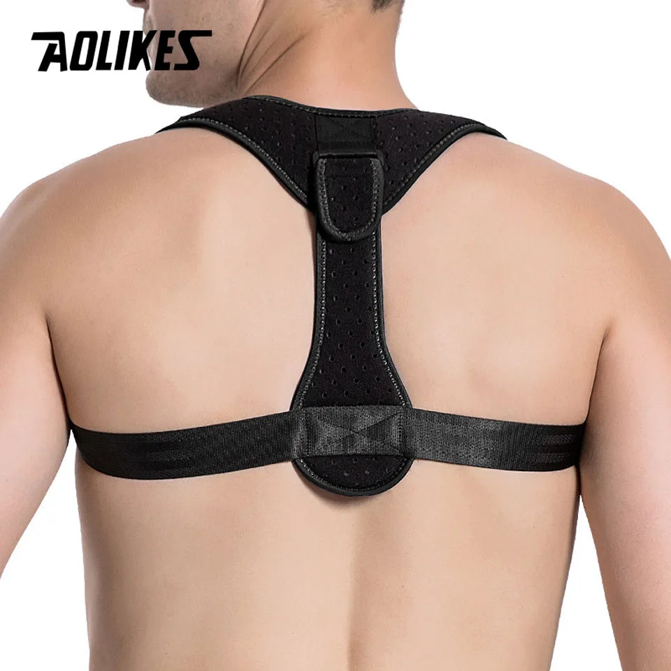 Black AOLIKES Корректор Осанки Спины ключицы позвоночника назад плечо Опора поясничной скобки пояс коррекция осанки предотвращает сутулость - Цвет: Black