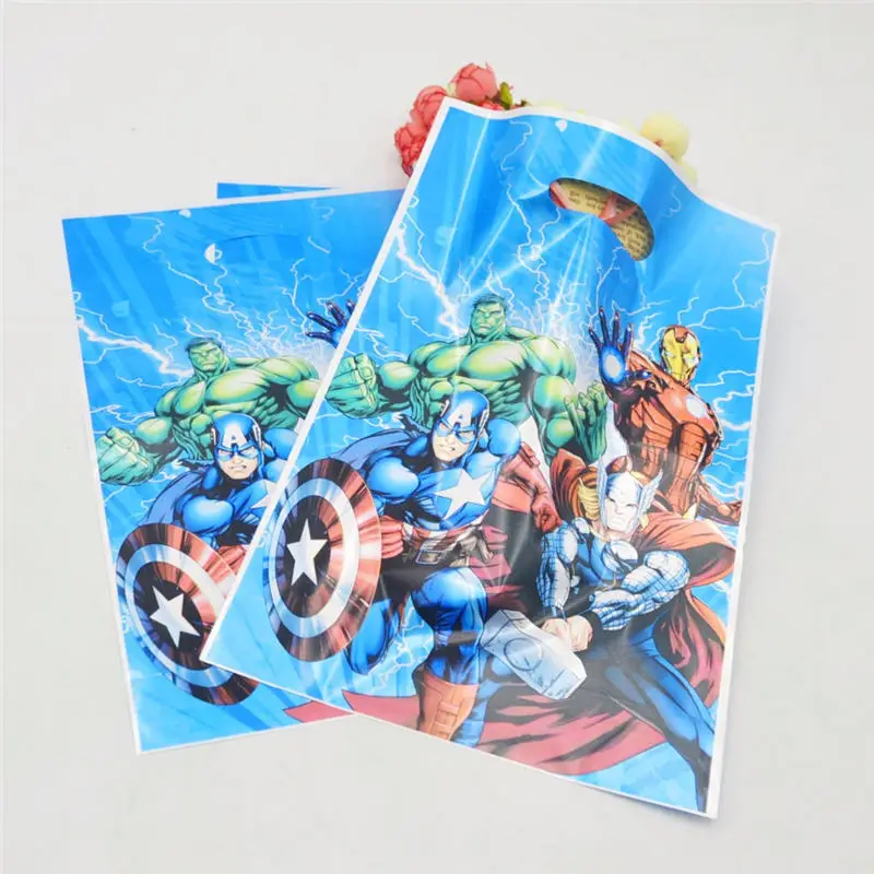 loot bag 10pcs С супер героями, Мстители, украшения, товары для вечеринки одноразовая скатерть чашки тарелки соломенная шляпа для маленьких мальчиков на день рождения, подарки, набор - Цвет: loot bag 10pcs