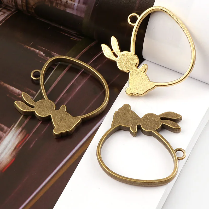Vintage Rabbit Antique Metal Hollow Frame Glue Blank Connector Charms Pendant DIY Jewelry Findings Accessories | Украшения и