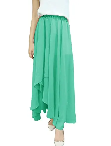 

Womens Summer customize Plus Size 3XS-10XL asymmetrical Elastic Waist Irregular Hem Chiffon Long Skirt Saias Longue 120 colors