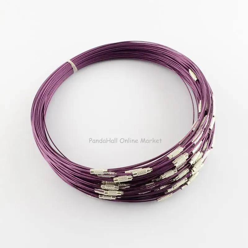 100 шт. Проволока из нержавеющей стали Цепочки и ожерелья Cord Jewelry findings для бижутерии, материал для рукоделия с латунной застежкой винт 445x1 мм - Цвет: Purple