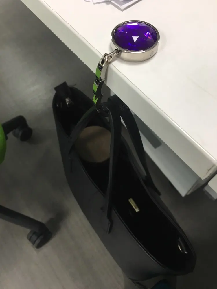 Fashion Holder Portable Metal Foldable Table Handbag Holder Purse Hanger Convenient Hook Hang Bag Round Rhinestone Holder