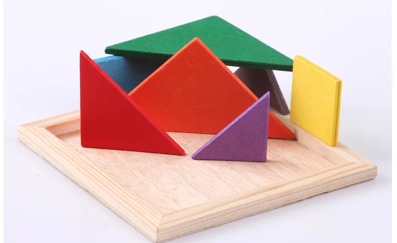 Colorful Square Wooden Tangram 7 Piece Jigsaw Puzzle Toys IQ Game Brain Teaser Intelligent Educational for Kids | Игрушки и хобби