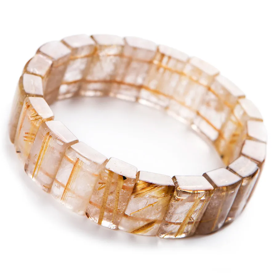 Genuine Natural Golden Rutilated Quartz Crystal Rectangle Beads Fashion Power Stretch Charm Bracelet 17*7mm | Украшения и