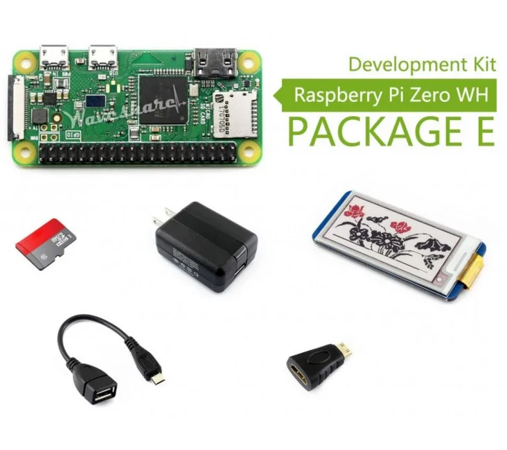 Raspberry Pi Zero WH посылка E с 2 13 дюймовой картой Micro SD для электронной бумаги адаптер