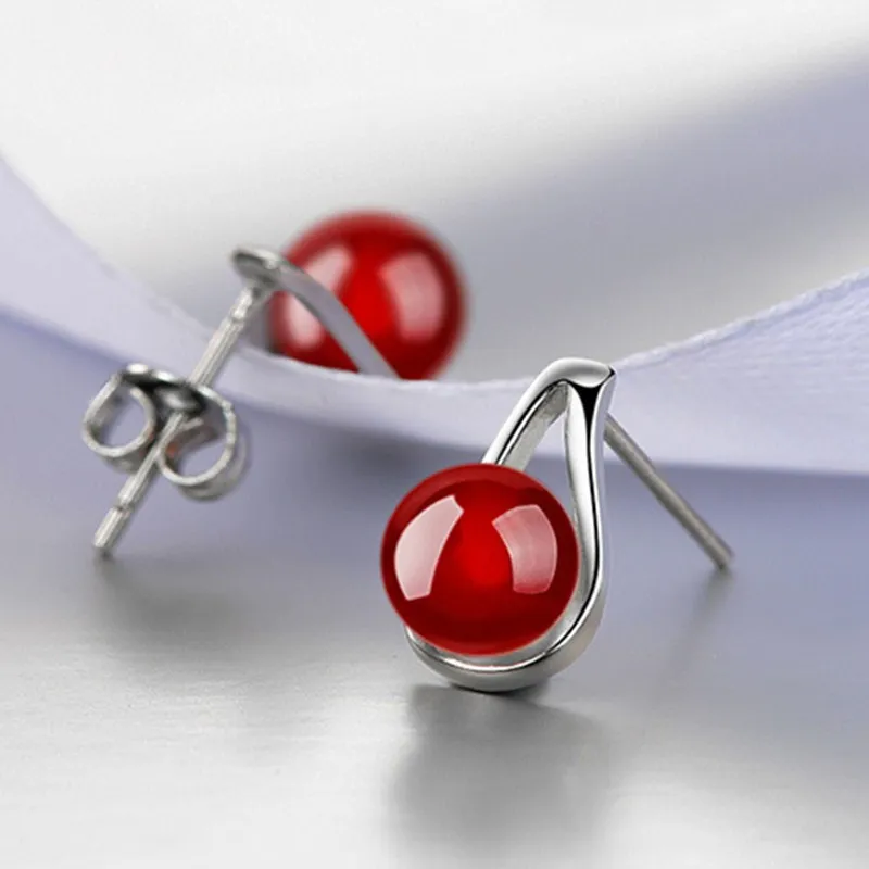 Женские серьги с опалом одна пара сережек серебристого и красного цвета
