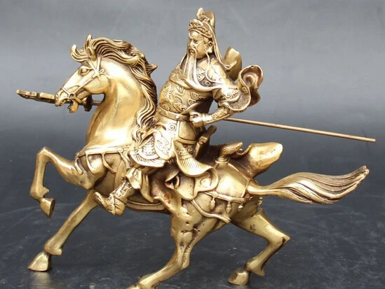 SCY 003010 10 &quotКитайская бронзовая лошадь Guan Gong Yu Warrior God Guangong статуя ножа (A0414) | Дом и