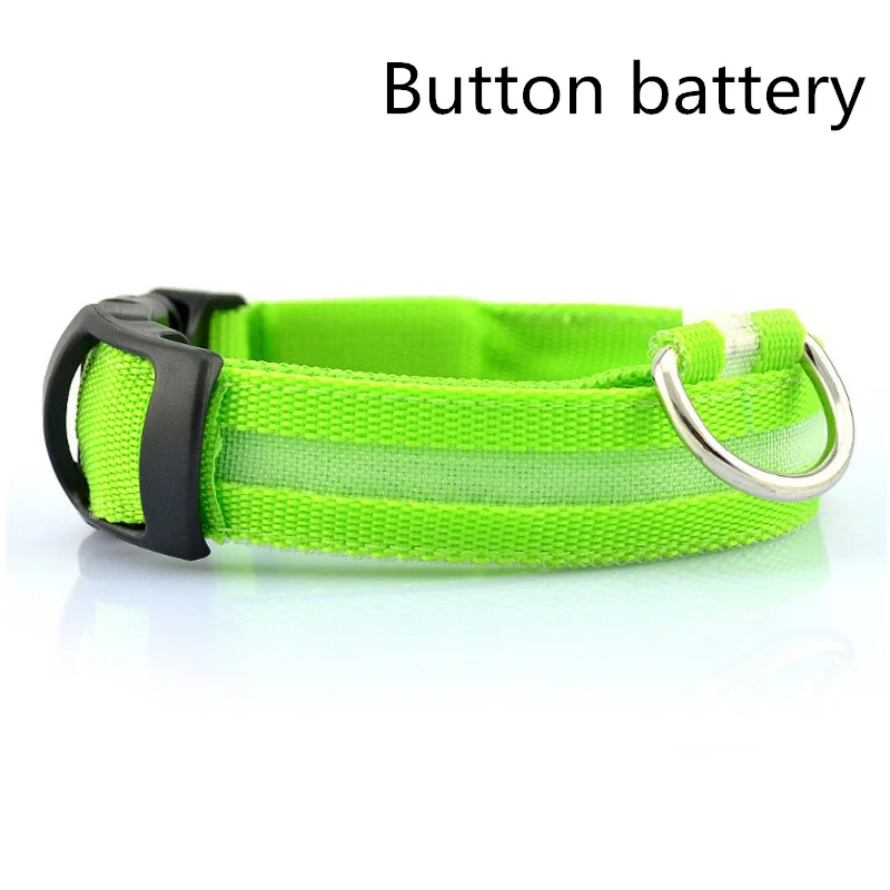 Battery Green Светодиодный ошейник для собак, USB Перезаряжаемый светильник, ошейник для домашних животных, регулируемый нейлоновый мигающий светящийся ошейник для щенков, товары для защиты от потери - Цвет: Battery Green