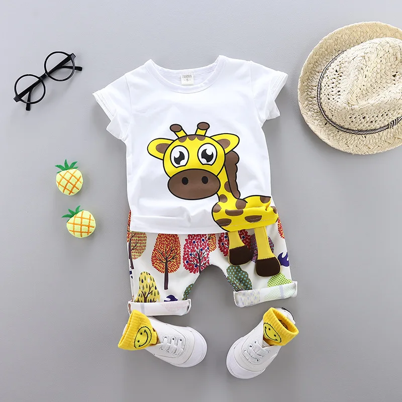 Cool Summer Children Baby Cotton Clothes Cartoon Giraffe T-Shirt Shorts 2pcs/Sets Child Toddler Boys Girls Clothing Tracksuits | Детская