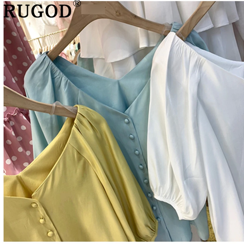 RUGOD шелковистые женские блузки с коротким рукавом и v образным вырезом