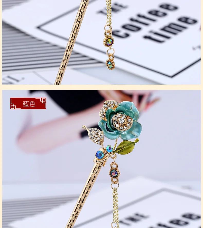 Chinese Traditional Hair Stick Women Handmade Metal Rhinestone Hairpin Fashion Classic Vintage Hair Accessories Tiara haarspeld