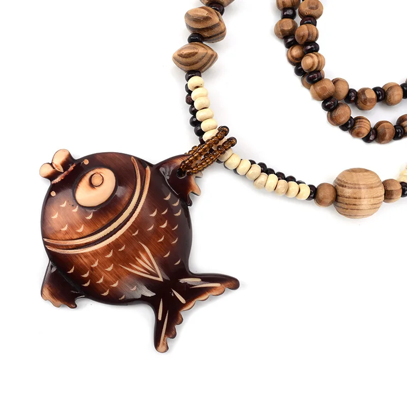 2019 New Women statement Fish necklaces &amp pendants Wooden pendant Long bead Woman necklace collares mujer colar accessories | Украшения