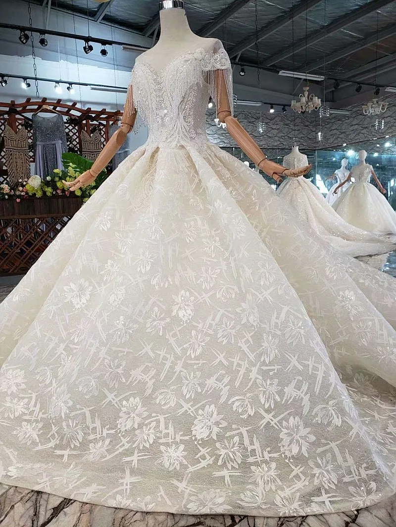 SSYFashion, новое роскошное свадебное платье, высококачественный светильник цвета шампанского, со шлейфом, с блестками, с бисером, длинное свадебное платье на заказ, большие размеры