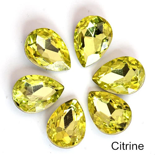 Citrine 4 размера, каплевидный кристалл, AB стекло, стразы, заостренный задник, стразы, красный, необычный камень, Круглый, нужен клей для свадебного платья B1242 - Цвет: Citrine