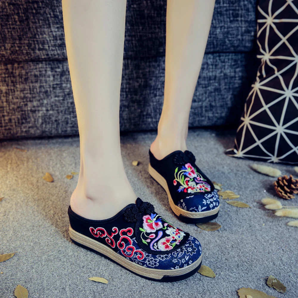 Летняя женская обувь ручной работы парусиновые шлепанцы с закрытым носком