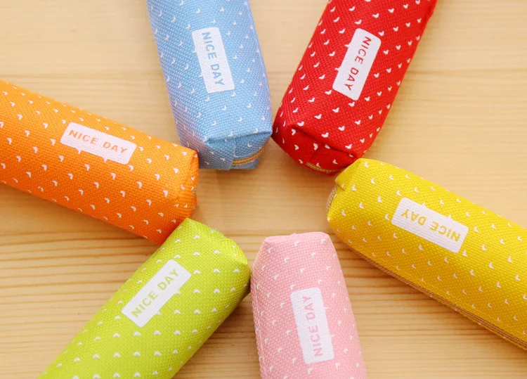 2 шт. Kawaii маленькие свежие холщовые пеналы на молнии Kawaii Dot Модные женские школьные принадлежности канцелярские сумки оптом