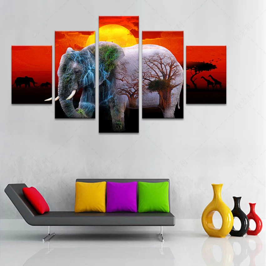 

5pcs/set full spuare&round 5D Sunset elephant diamond painting crystal diamond embroidery diy crystal painting cross stitchsets