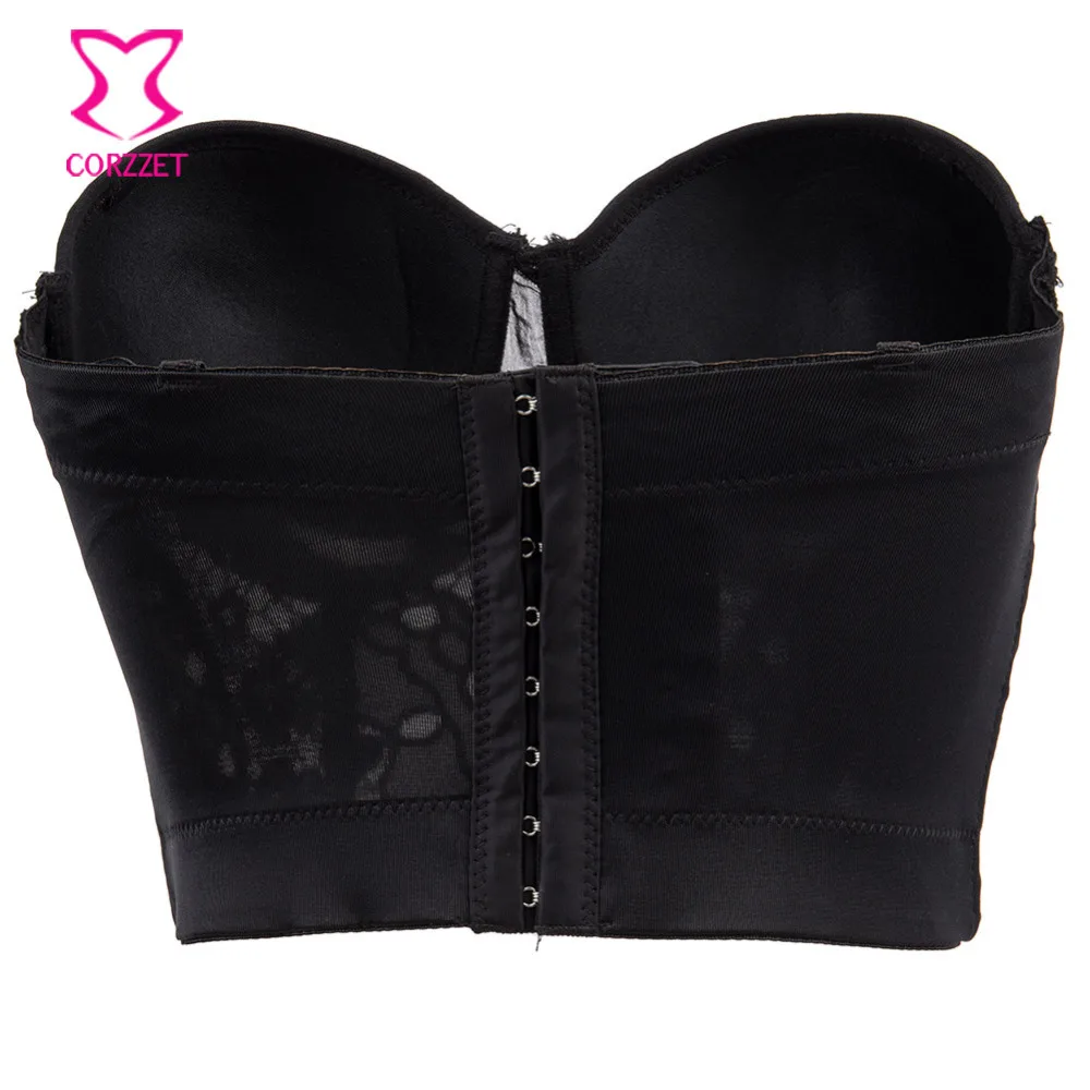 Черный бюстгальтер с цветочной вышивкой пуш-ап без бретелек укороченный топ