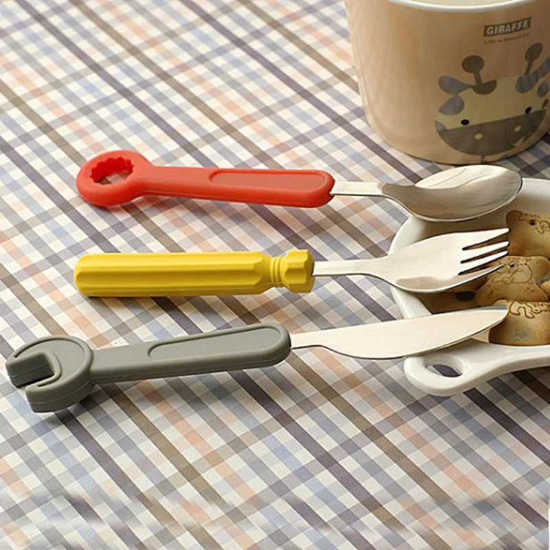 Tool Style Flatware Children Dinnerware Set Spanner Design Steak Knife Kid Tableware Soup Scoop Dinner Fork 3pcs | Дом и сад