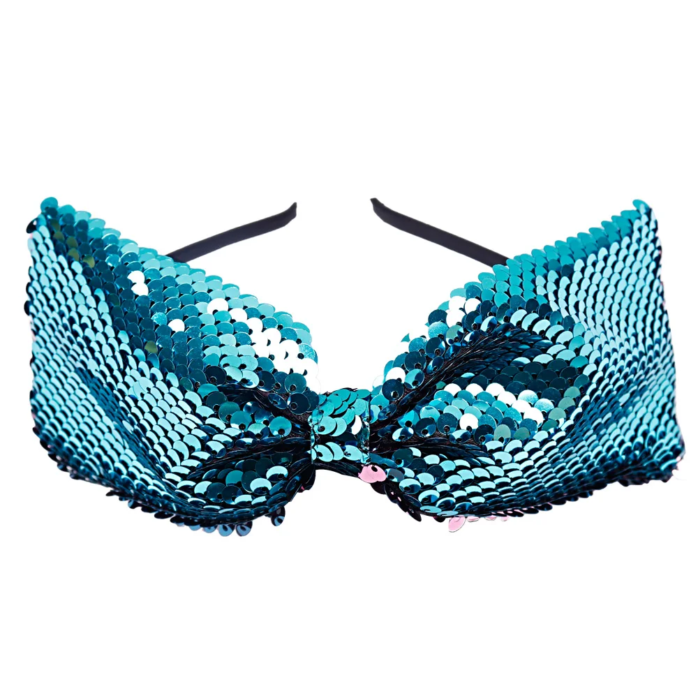 Spring Summer Reversible Sequins Headband For Women Kids Girl Mermaid Bow Hairband Bling Hair Band Headwrap Accessories | Мать и ребенок