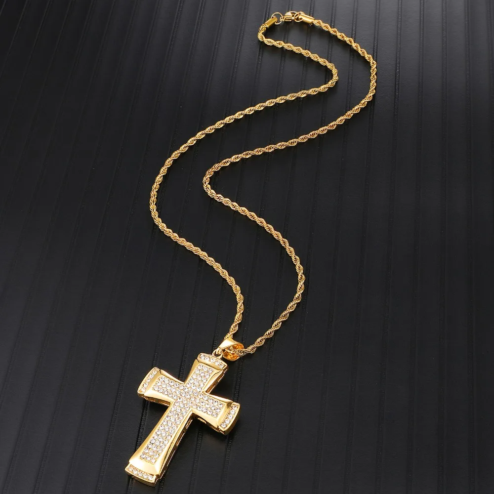 Хип-хоп Подвески из нержавеющей стали с кристаллами подвески-кресты и ожерелья