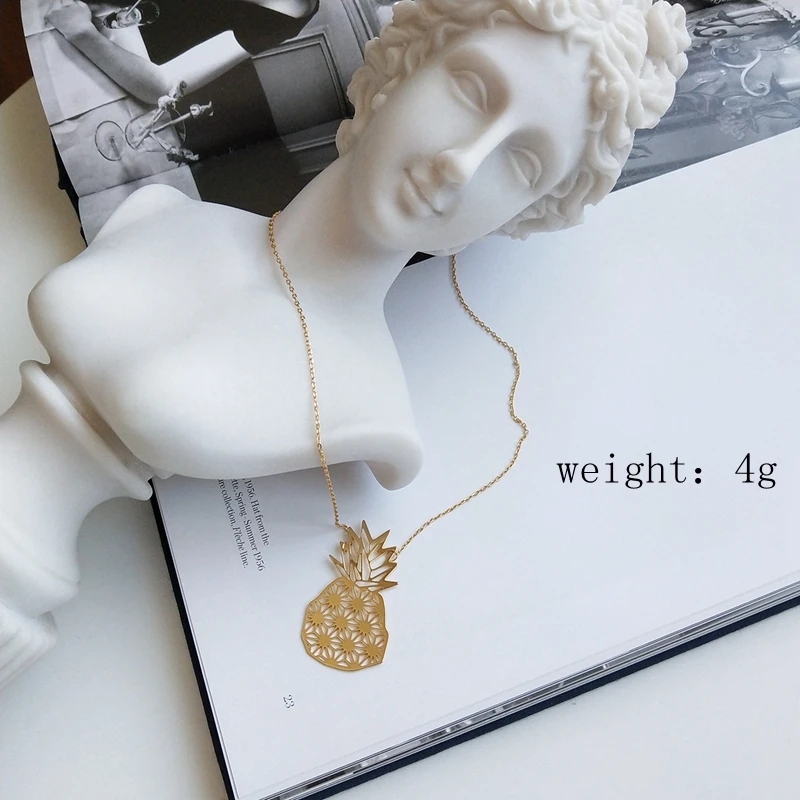 925 sterling silver pineapple pendant necklace gold openwork long sweater jewelry gift | Украшения и аксессуары