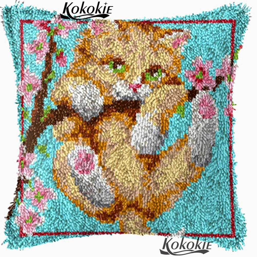

diy rug carpet Latch hook rug kits embroidery needlework sets Handmade cross stitch cushions cats Crocheting Rug Kits Yarn