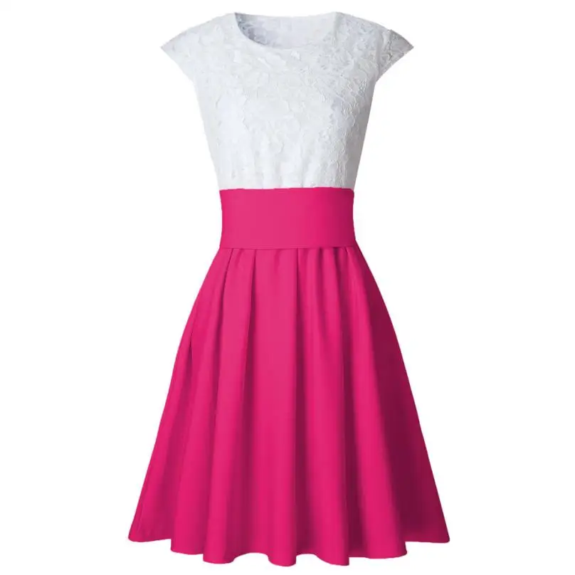 Hot Pink Сексуальное кружевное платье для женщин; милое летнее платье без рукавов для девушек; вечерние платья для женщин; повседневное мини-платье трапециевидной формы; Vestidos# YL1 - Цвет: Hot Pink
