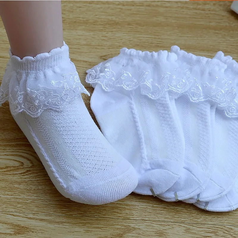 Calcetines de malla de encaje de algod&oacute;n para ni&ntilde;os, medias cortas de tobillo, transpirables, color blanco, rosa, amarillo-1